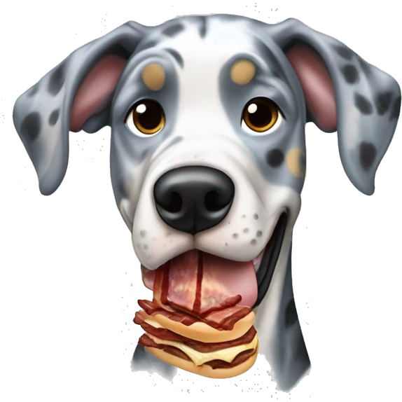 Blue Merle Great Dane eating bacon emoji