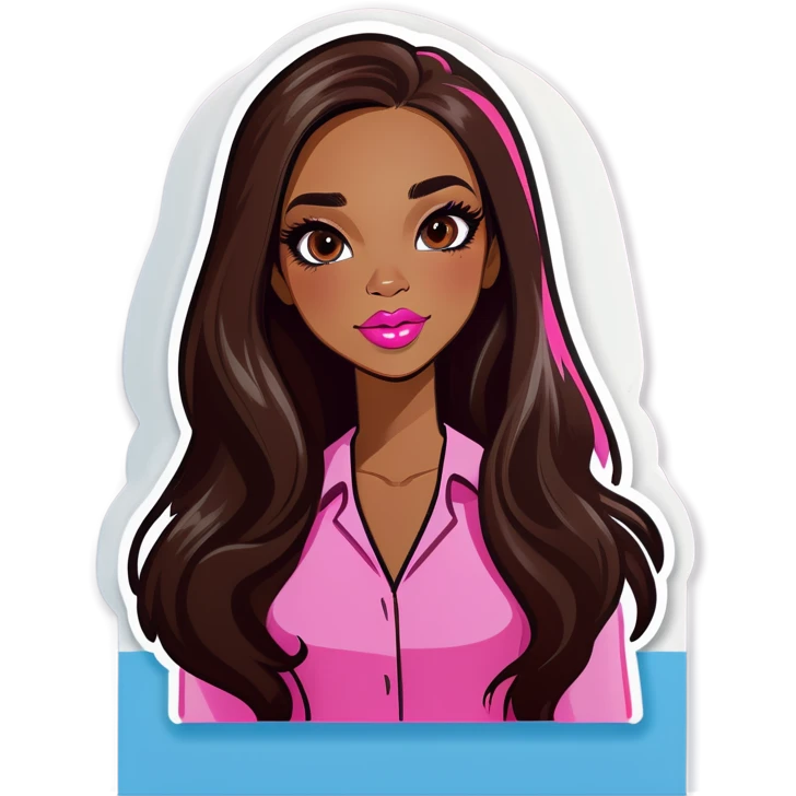 Brown girl with long dark brown long hair with pink lipstick  emoji