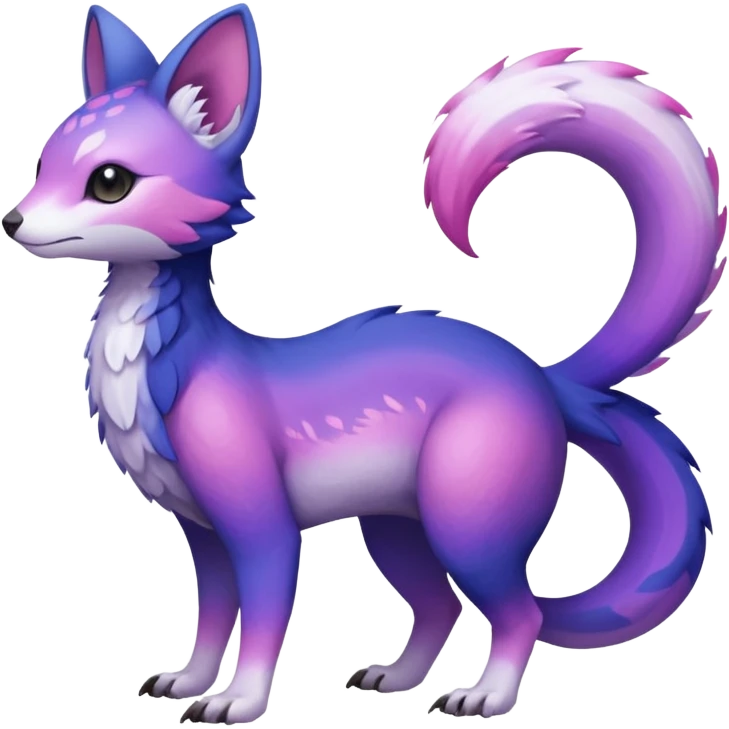  White with indigo-Violet-purple-pinkish-gradient markings beautiful handsome gorgeous aesthetic colorful vibrant Vernid-Trico-species-Fakemon-creature by LiLaiRa, 4 legs, 1 tail, random markings, (full body) emoji