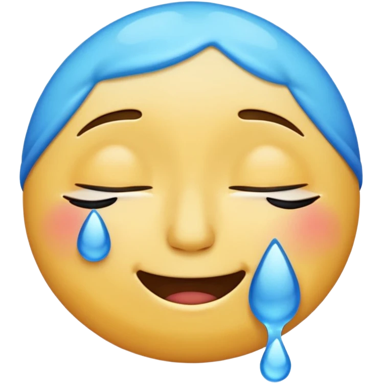 Pleading Face emoji, smiling with closed eyes and two large blue tears—iOS style. emoji