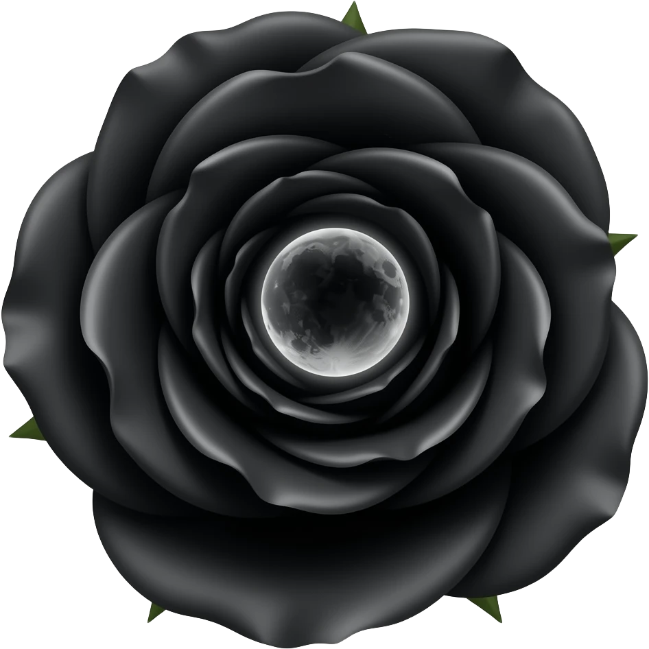 black rose, with a black moon in the bloom emoji