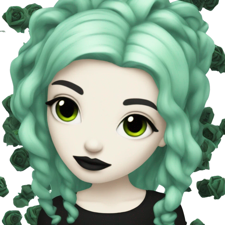 pale skin goth girl black and green hair  emoji