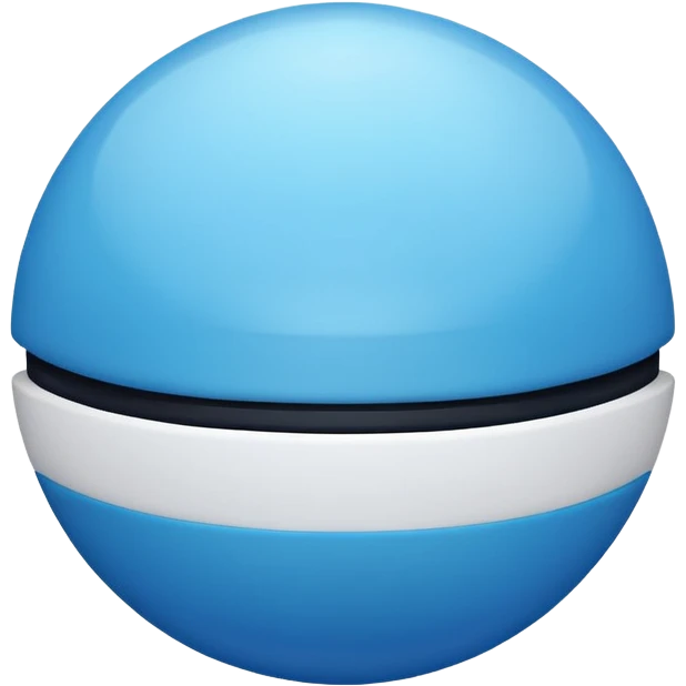 vibrant blue pokeball emoji with a black stripe and highlights, top half vibrant blue, bottom half white emoji