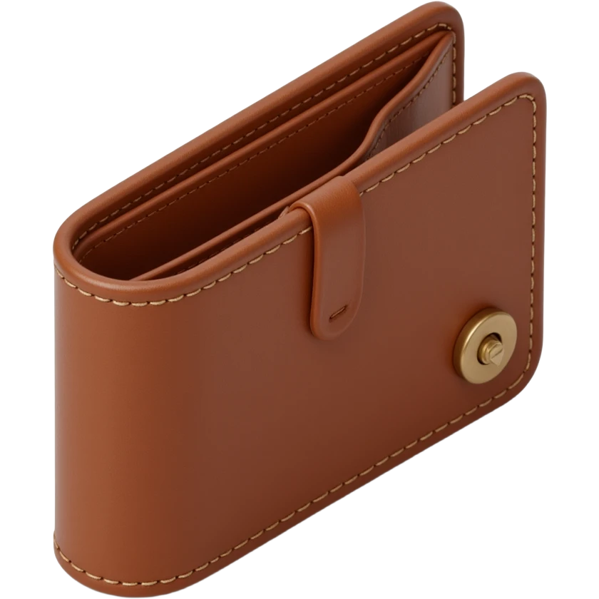 leather wallet with stitching, highly detailed, skeuomorphism icon style emoji
