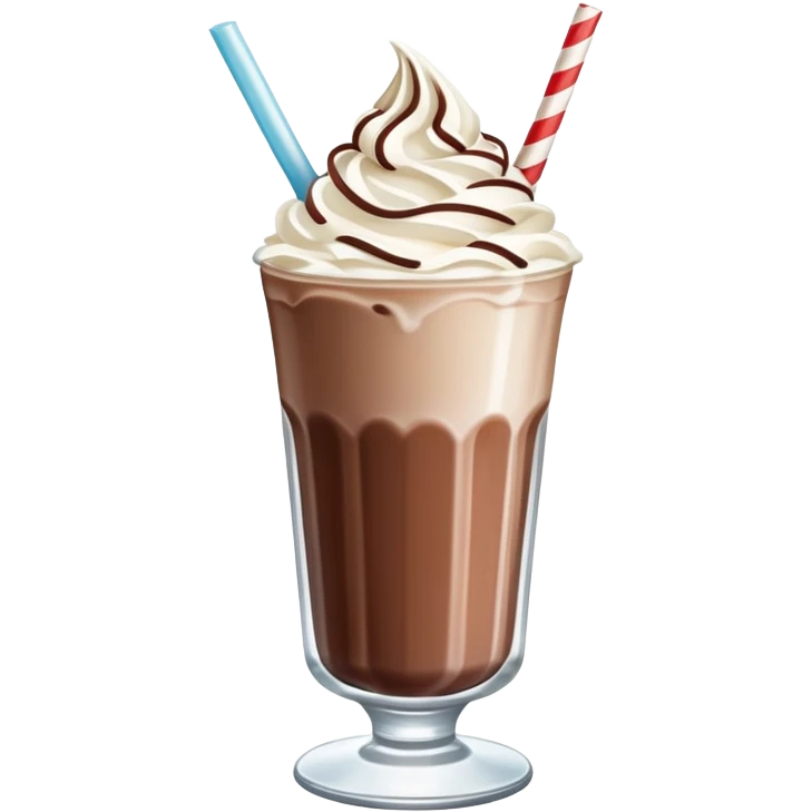 A thick, creamy milkshake in a tall glass with whipped cream on top and a straw emoji
