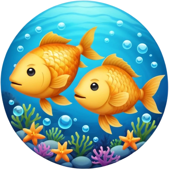 Make an emoji with two fish as pisces from horoscope, make them look very cute and emoji like. In a circle, from top down view emoji