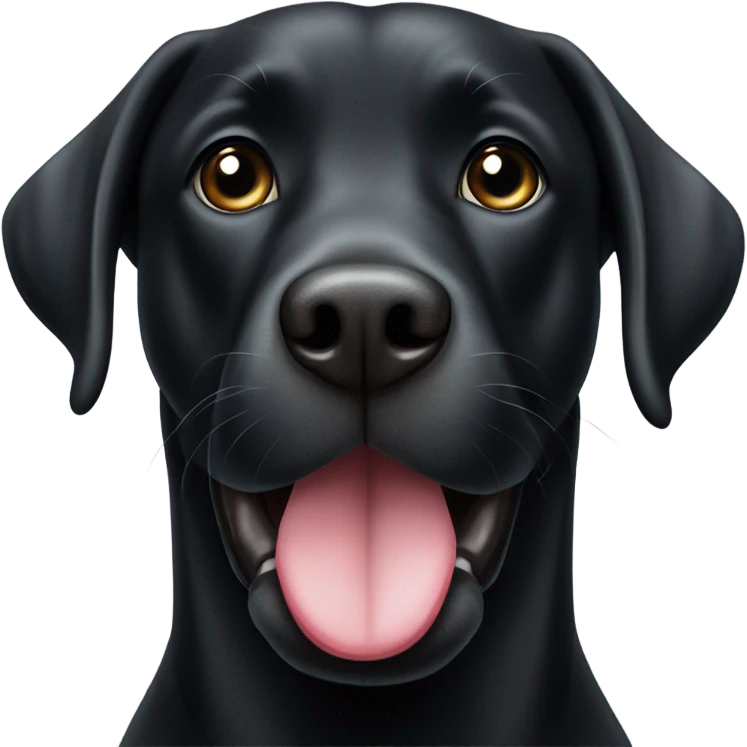 Black Labrador with one white paw but full black and he’s sticking his tongue out emoji