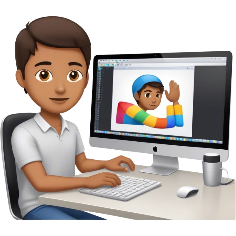 un graphiste entrain de realiser des montage video sur son pc emoji