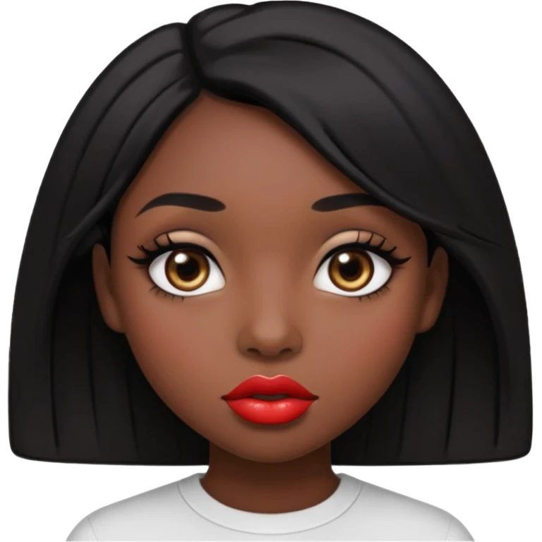 Dark skin gurl with black hair, big lips m, dark brown eye, octagon face shape and chinky eyes no red lipstick  emoji