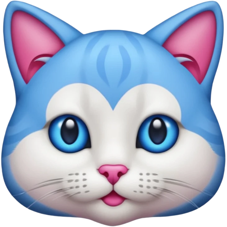 un emoji de lacara de un gato azul con rosa sorprendido emoji