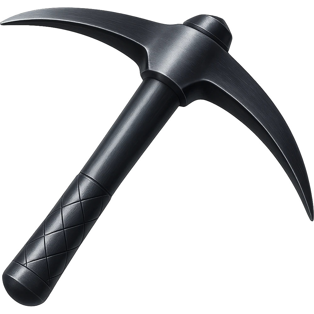 Make this steel pickaxe 10% darker, keep it crisp, shiny, and slightly fancier than iron, realistic metallic steel, emoji style, transparent background. emoji