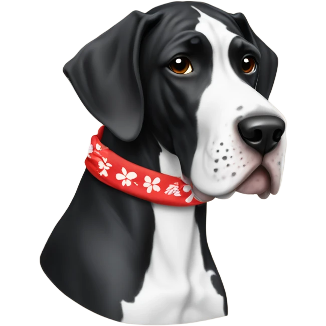 Black white Great Dane with Hawaiian red bandana emoji