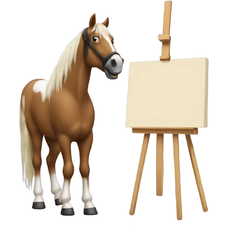 horse standing in front of an easel with a paintbrush in his hoff emoji