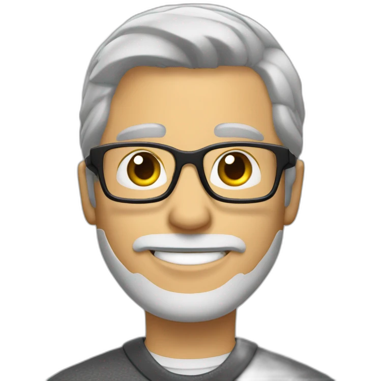 unshaved man short grey hair brushed back wearing small glasses and headset emoji