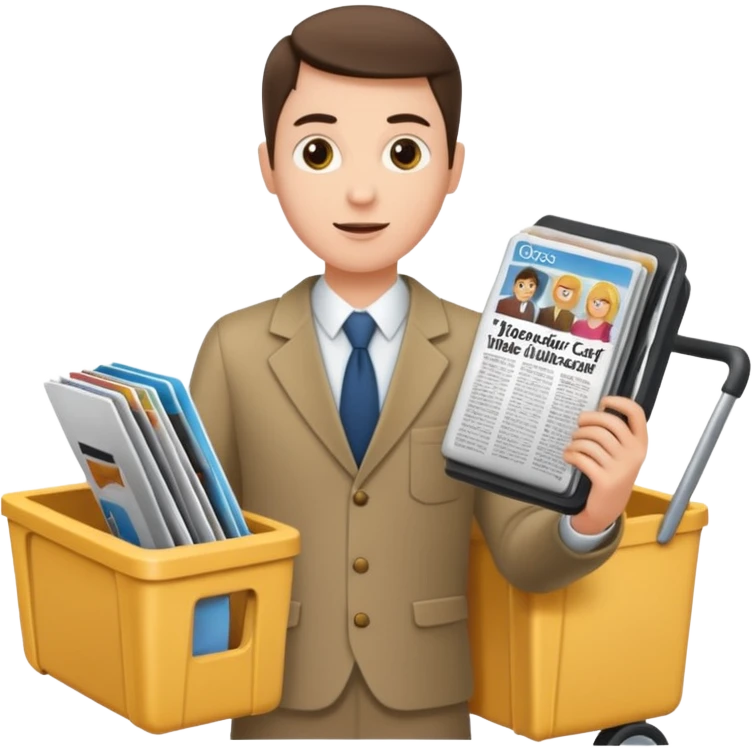 Testemunha de jeová com revista com carrinho de revistas emoji