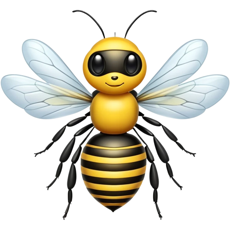 A cute yellow and black striped bee with transparent wings emoji