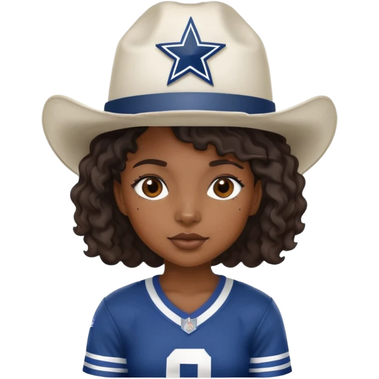 Black girl with short wavy hair and a cowboys football hat emoji