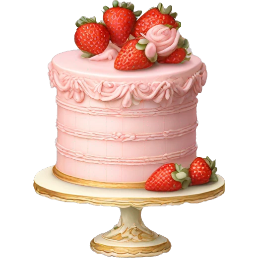 vintage rococo highly detailed pale pink cake with strawberries emoji
