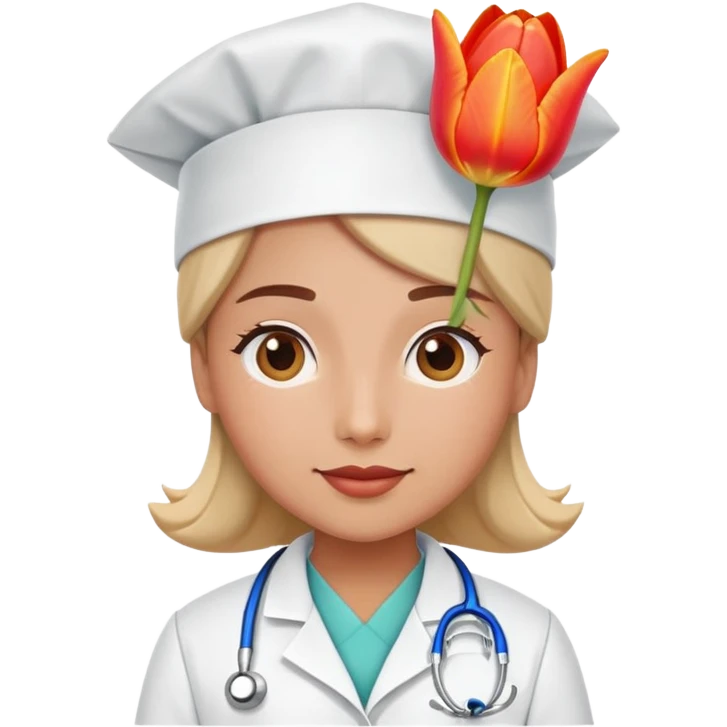 A educational consultant character that his face and body is beautiful and playful tulip and wears doctor's dress emoji