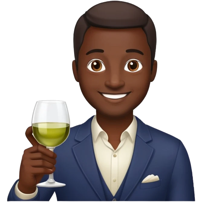 smiling dark skinned man with wine glass emoji
