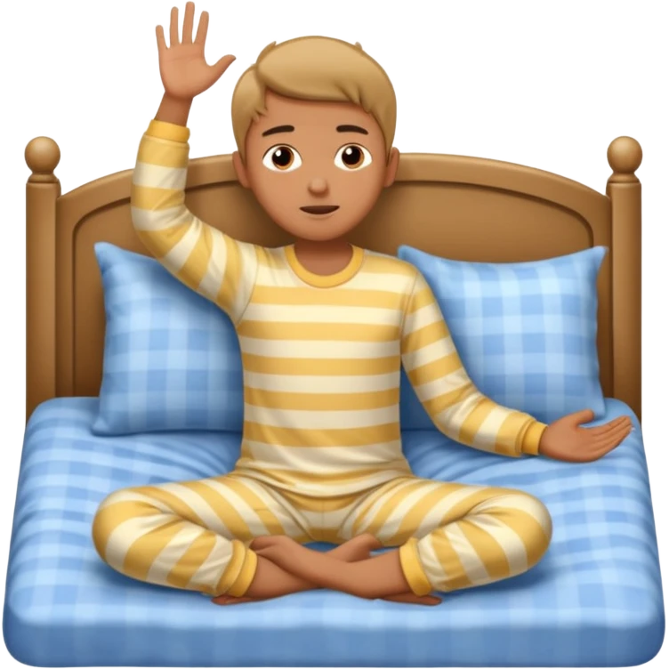 emoji- of a cute stretching boy waking up in bed emoji