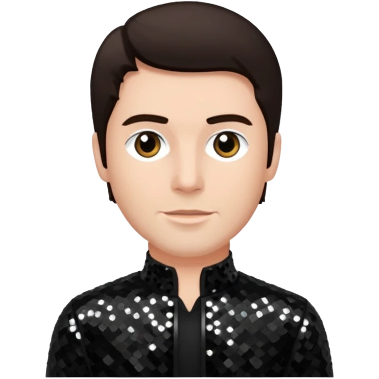 Howard Howett with dark brown hair, black sequin outfit emoji