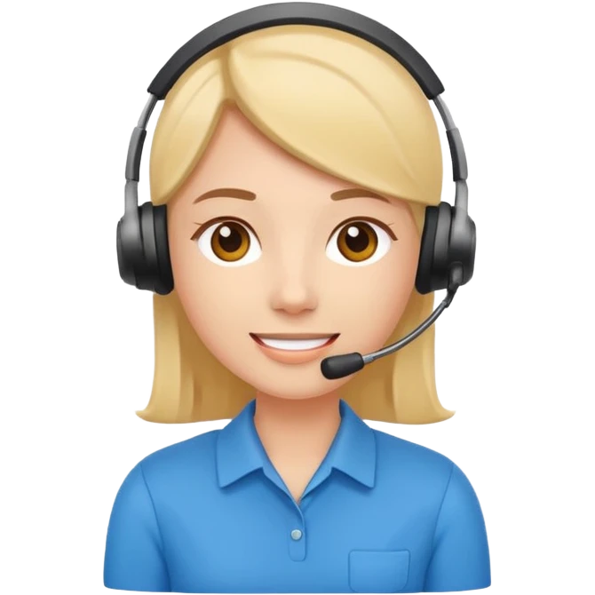 Modern flat emoji of a call center employee, friendly expression, minimalist design, bright colors, white or transparent background. emoji