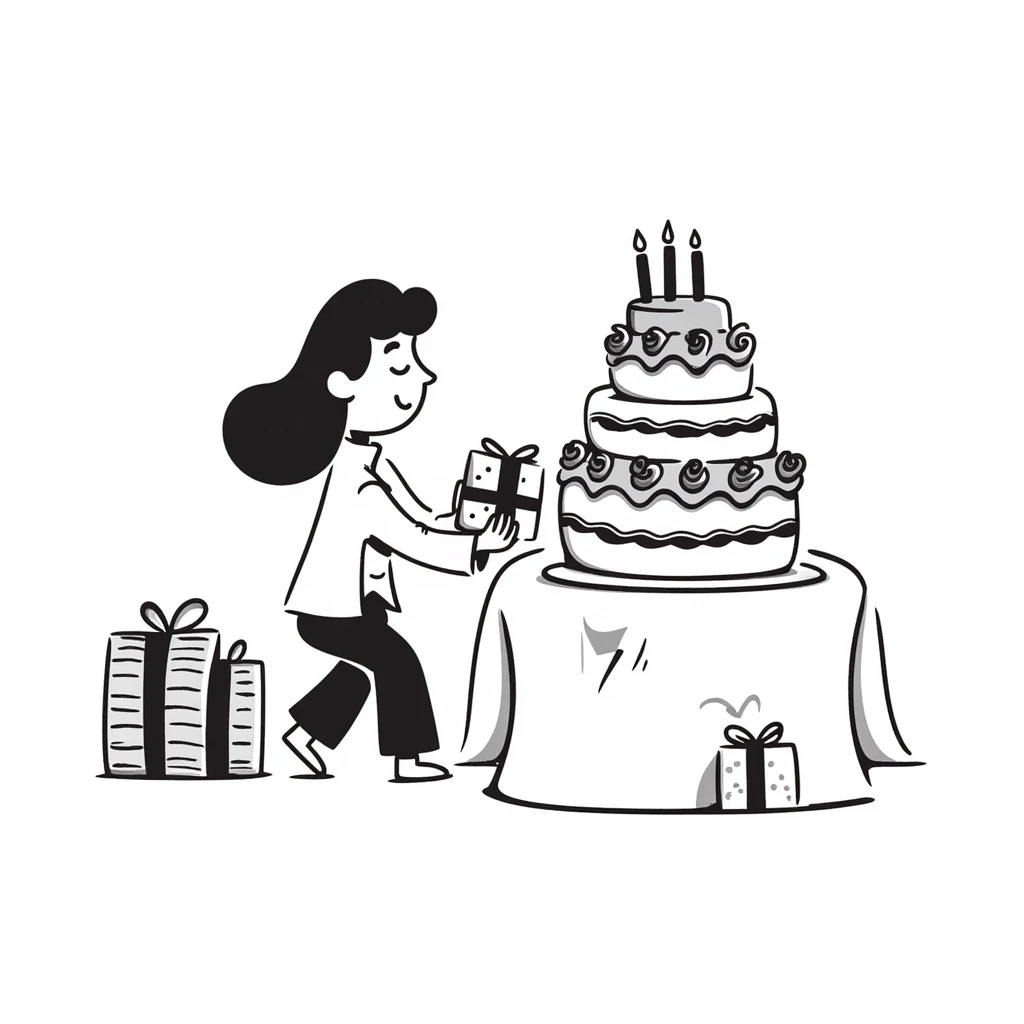 Festive celebration drawing with cake and gifts emoji