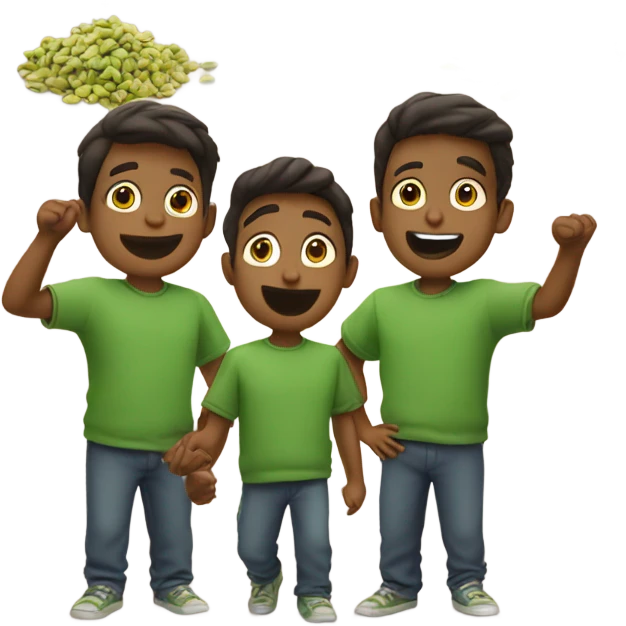 Three boys throwing pistachios at each other emoji