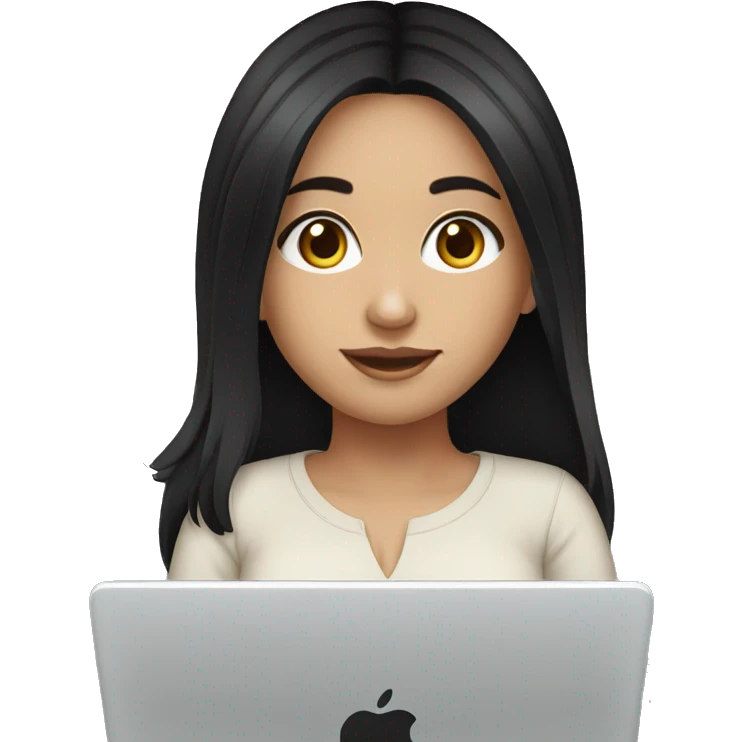 white armenian girl black hair with her laptop emoji