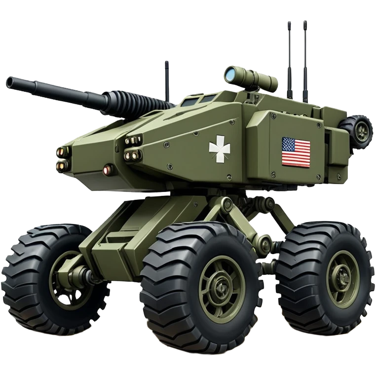a roomy American 8-wheel armored medical personnel stealth camouflage army massive mech trail vehicle shooting forward side-hill leaning actively robotically articulating hydraulic independent suspended pod gimbal enemy mech off-road racing rover with large fast engine RC basher crawler megatron  emoji