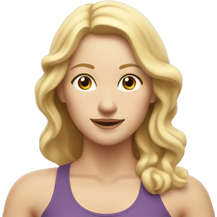 White woman, long hair, blonde hair, wavy hair, yoga pose emoji