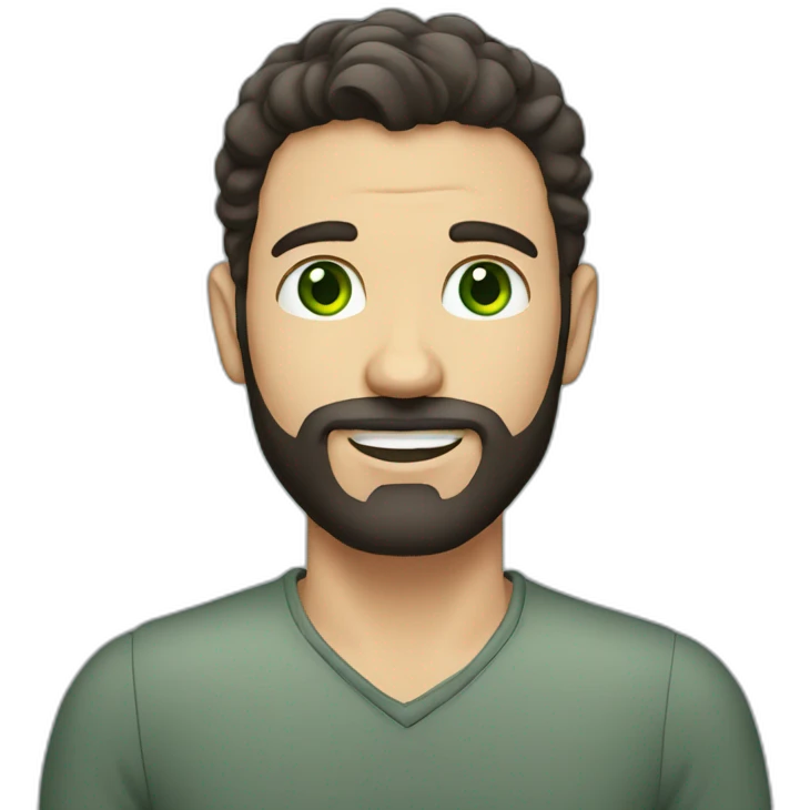 Dark hair man, beard, Green eyes emoji