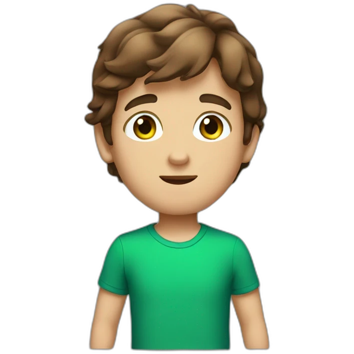 A brownhair boy with green shirt and blue eyes emoji