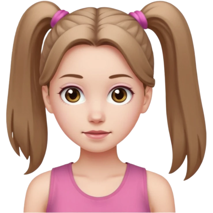 Девушка, бледная кожа, глаза серого цвета, светло русые, длинные волосы, собранные в хвост, розовая майка без рукавов emoji