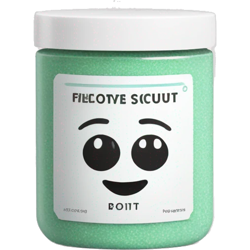 body scrub pot with label emoji