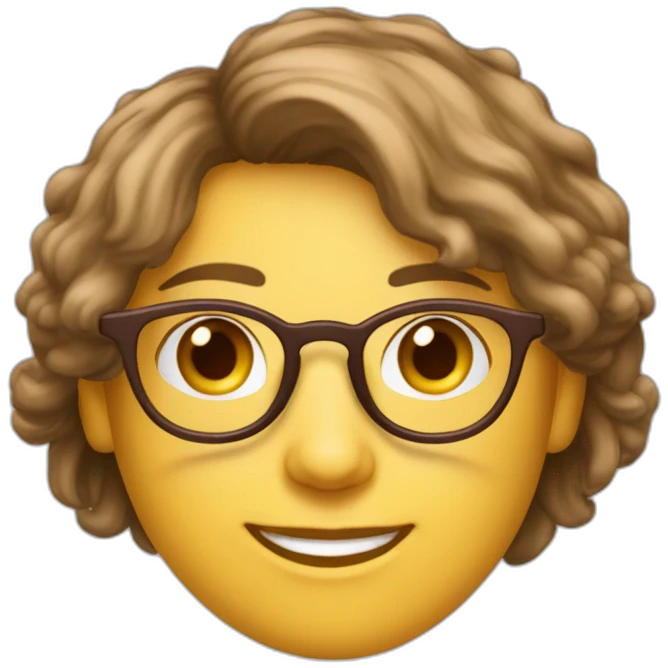 Jeune adulte avec des lunettes blanche visage de forme oval et cheuveux marron emoji