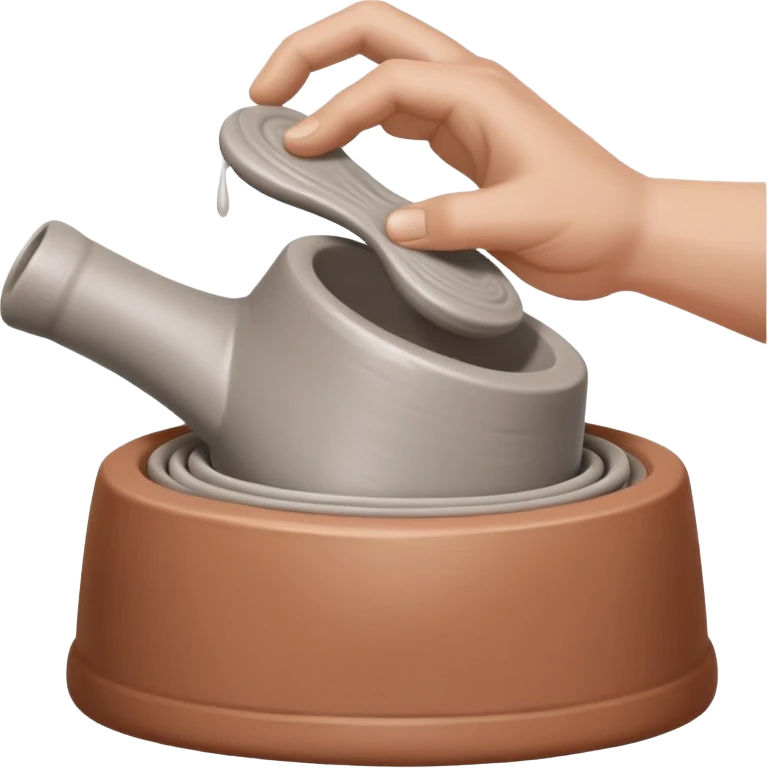thumb pressing side of clay onto a silver pottery wheel, thumb at the bottom of the clay, pottery gesture emoji