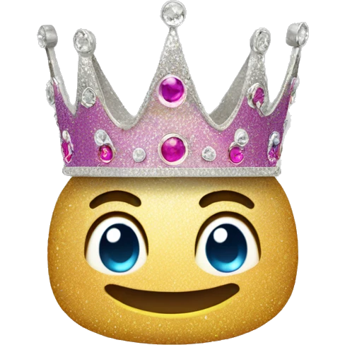 glittery crown with happy smile and happy eyes emoji