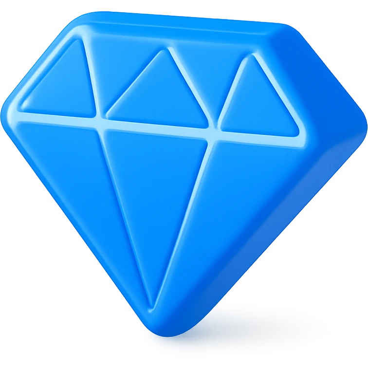 diamond, glossy and vibrant, 3D blue icon style emoji
