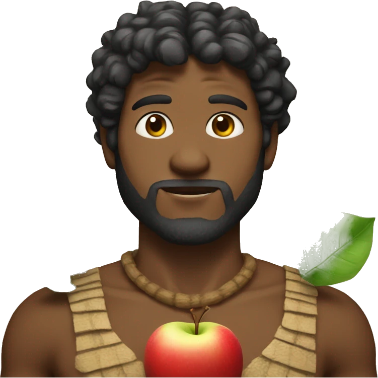 Adam wears prehistoric clothes, with an apple next to him emoji