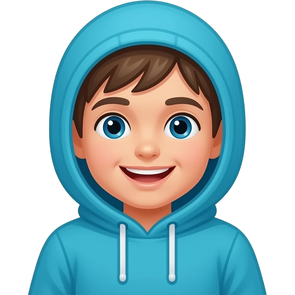 Happy kid in cyan hoodie pixelated emoji emoji