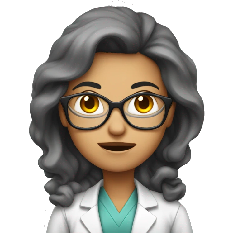 Mad female scientist with long black and gray hai emoji