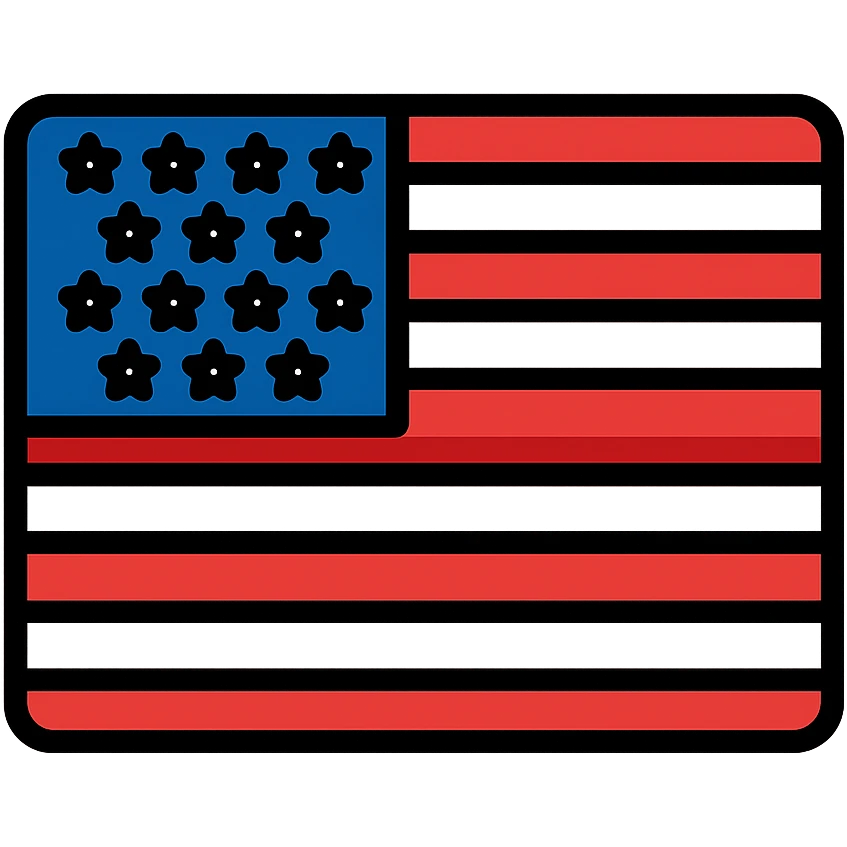 the national flag of the United States, thirteen red and white stripes, blue rectangle with white stars, clean flat icon style emoji