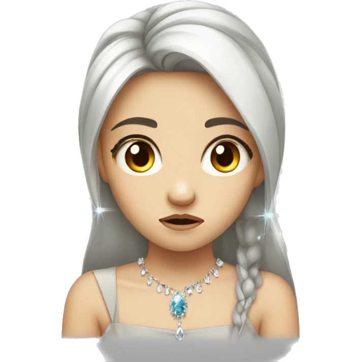 girl with jewel and crystal hair sad tear face emoji
