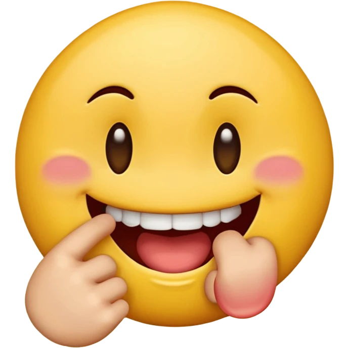 Yellow emoji biting finger, grinning and blushing emoji