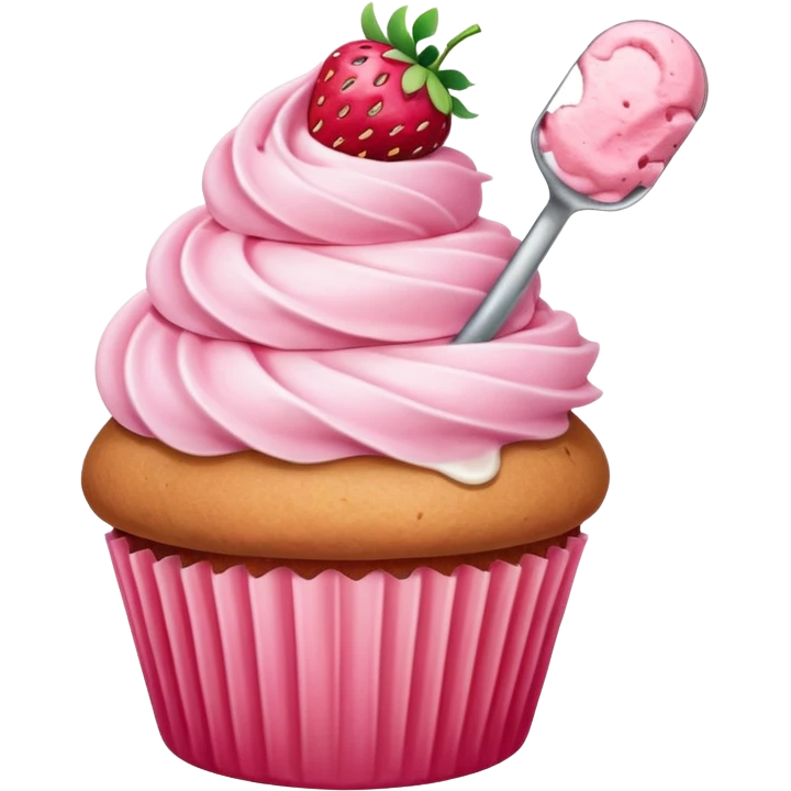 Strawberry cupcake with ice cream scoop style frosting  emoji