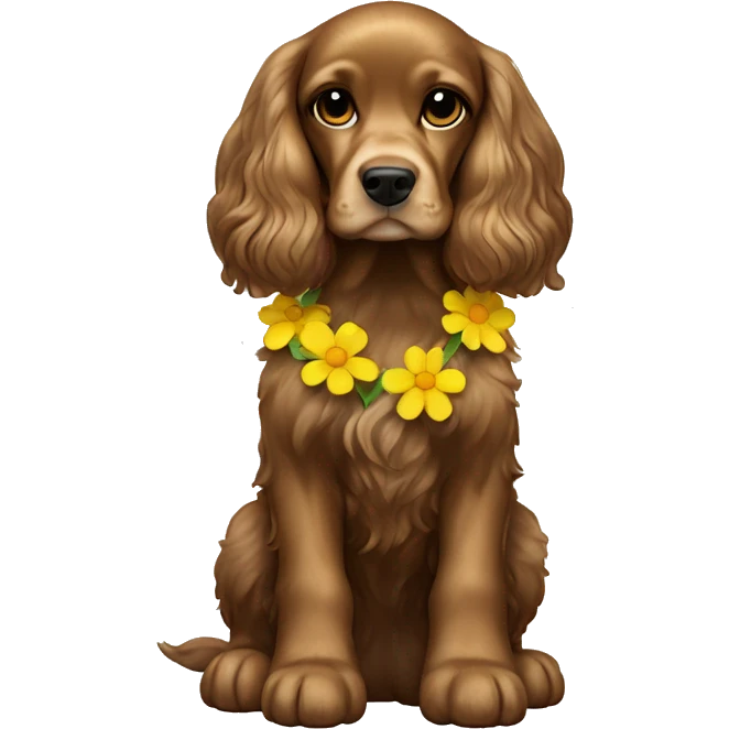 Cocker spaniel Girl sitting Full Body frontal with yellow flower on her ear  emoji