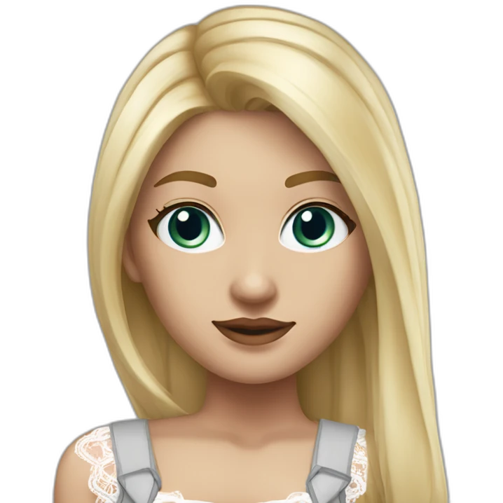 hyperrealistic caucasian female, long straight blonde hair, white lace up crop top and grey tight mini skirt emoji