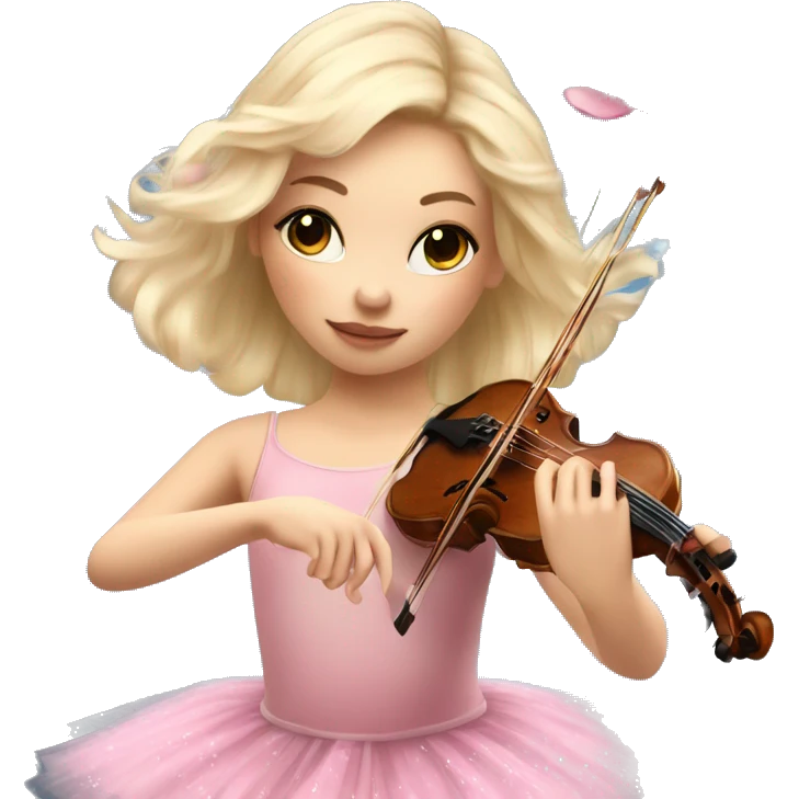 ballet blonde with skin girl with soft pastel tutu playing violin with peonies and sparkles realistic coquette emoji